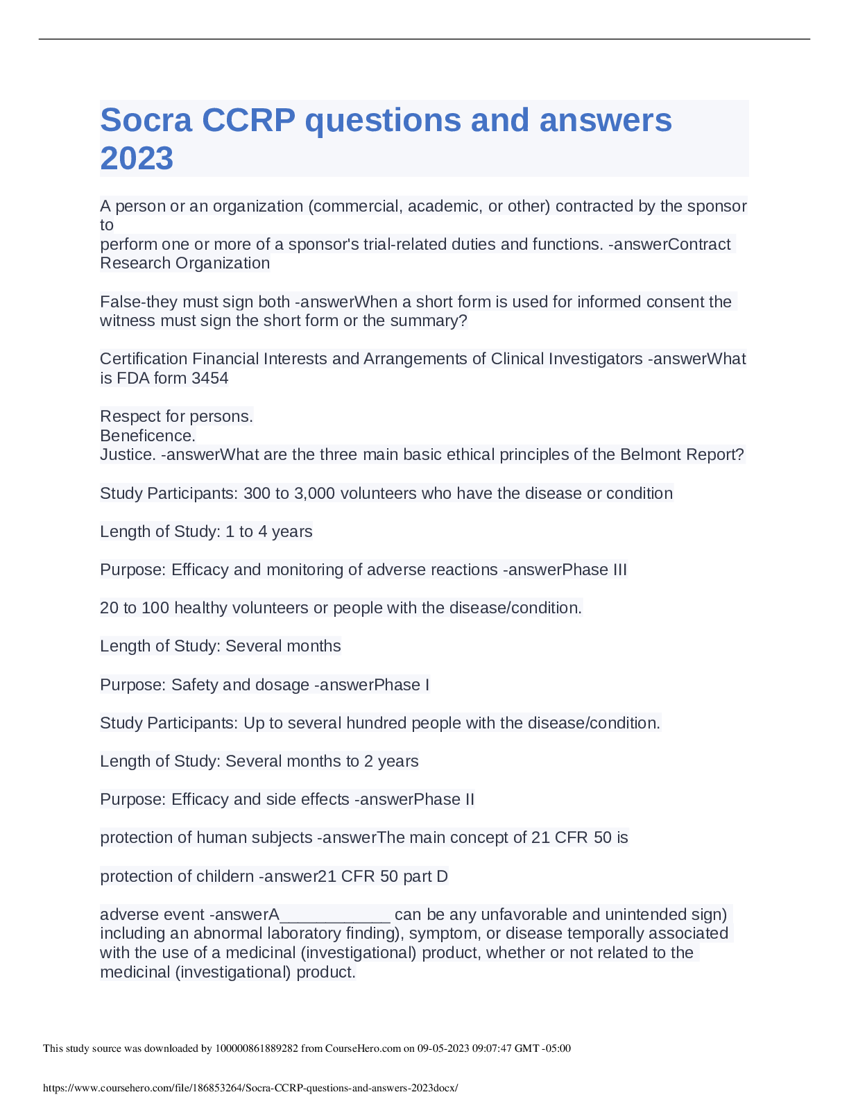Preview image for SOCRA CCRP Exam Questions and Answers 2023/2024