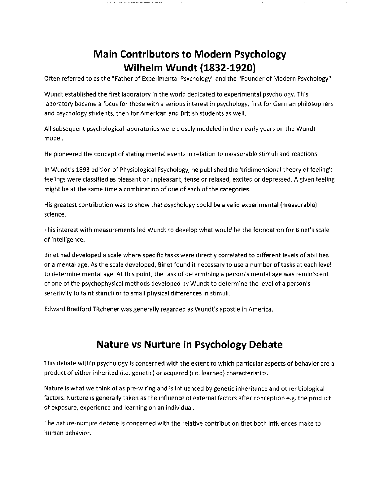 Preview image of Main Contributors to modern Psychology Notes Full document