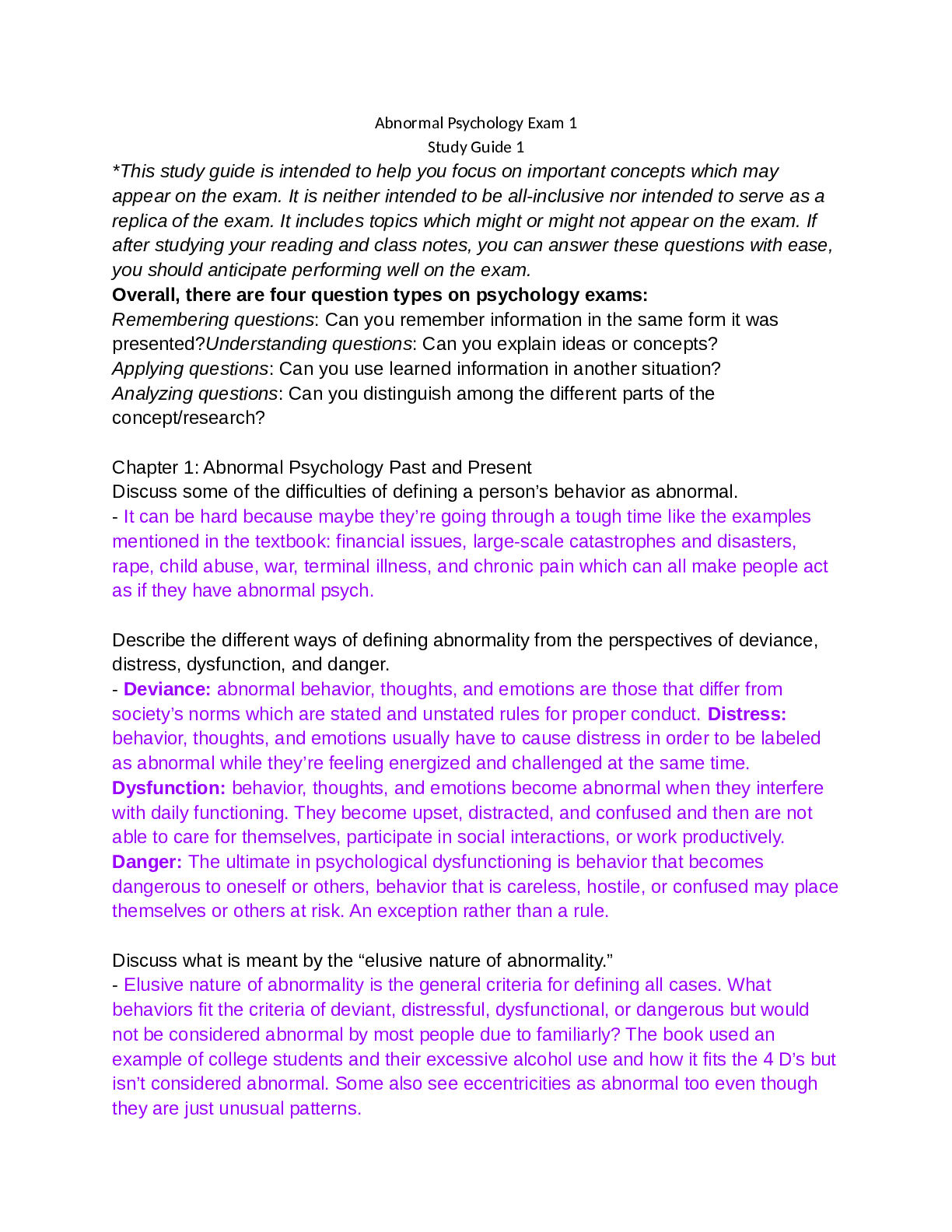 Preview image of Abnormal Psychology Exam 1Study Guide 1 document