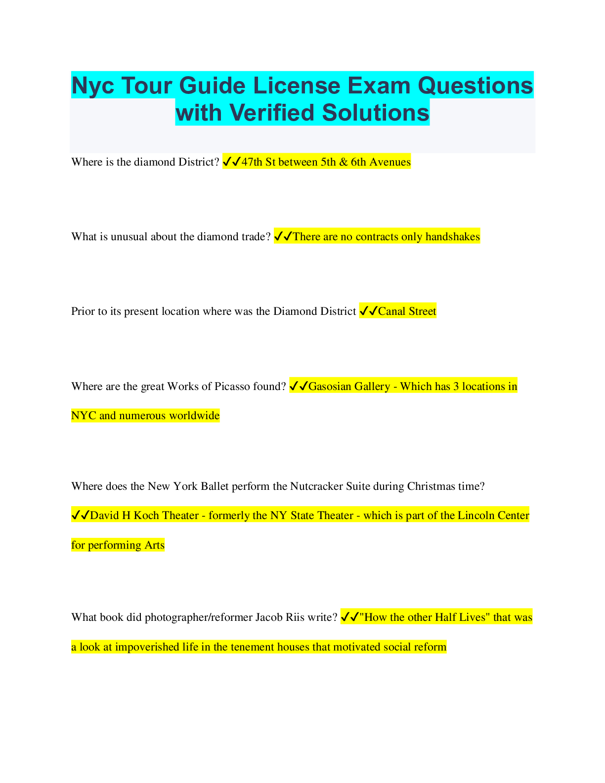 Preview image for Nyc Tour Guide License Exam Questions with Verified Solutions