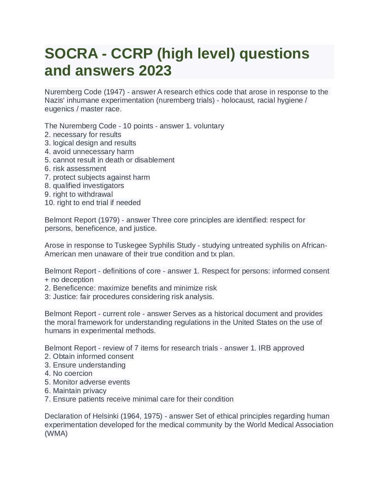Preview image for SOCRA - CCRP (High Level) Questions and Answers 2023