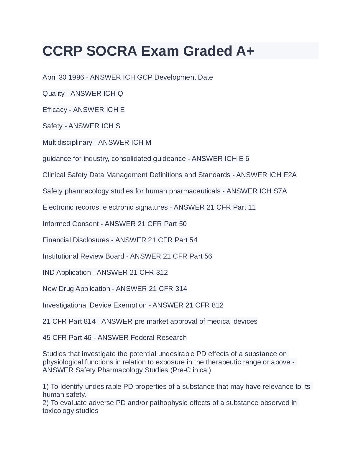 Preview image for CCRP SOCRA Exam Questions and Answers 2023/2024