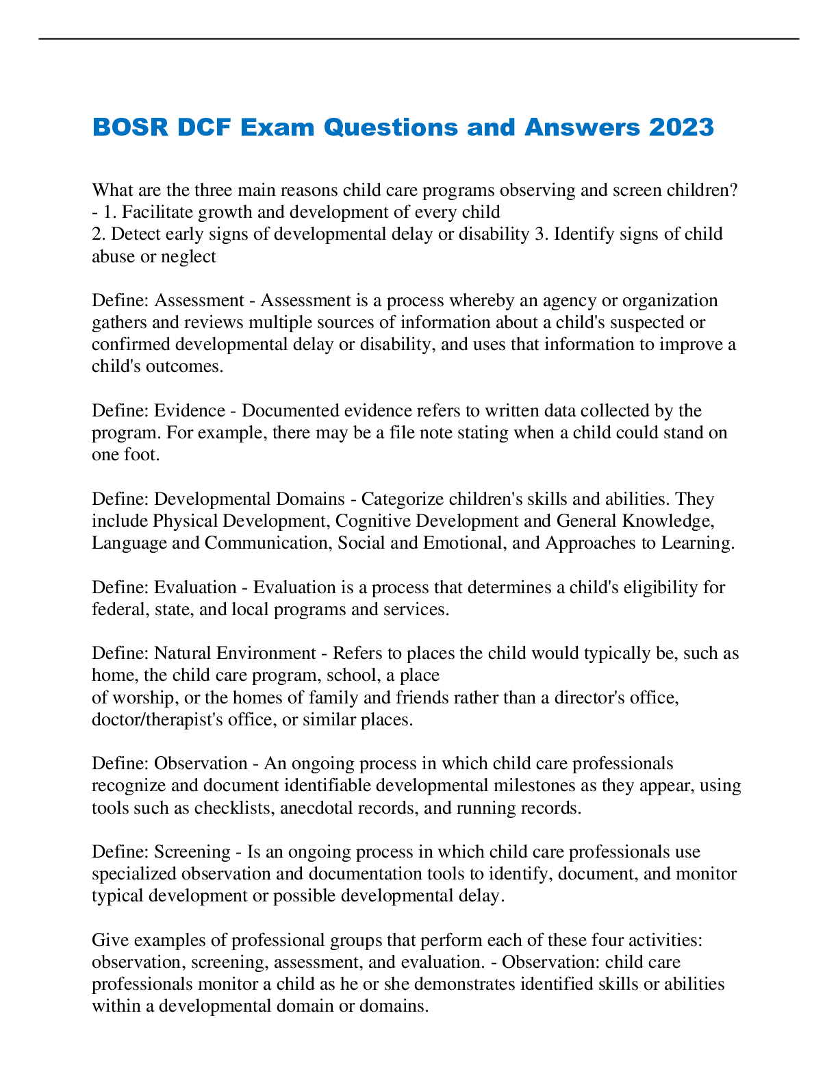 Preview image for BOSR DCF Exam Questions and Answers 2023