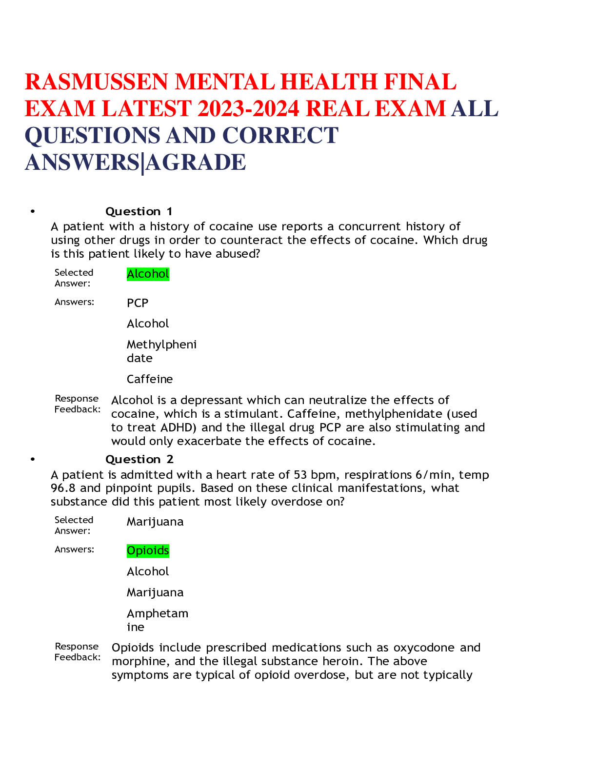 Preview image for RASMUSSEN MENTAL HEALTH FINAL EXAM LATEST 2023-2024 REAL EXAM ALL  QUESTIONS AND CORRECT ANSWERS|AGRADE