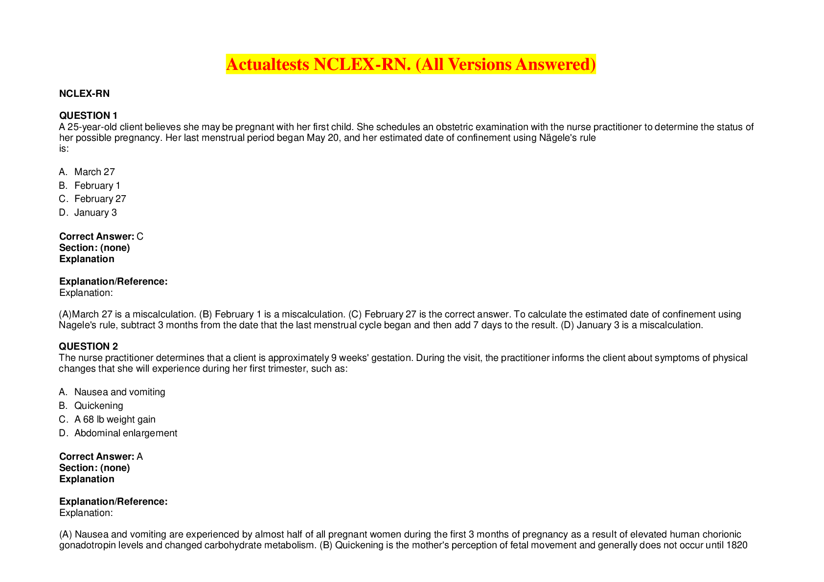 Preview of Actualtests NCLEX-RN. (All Versions Answered)
