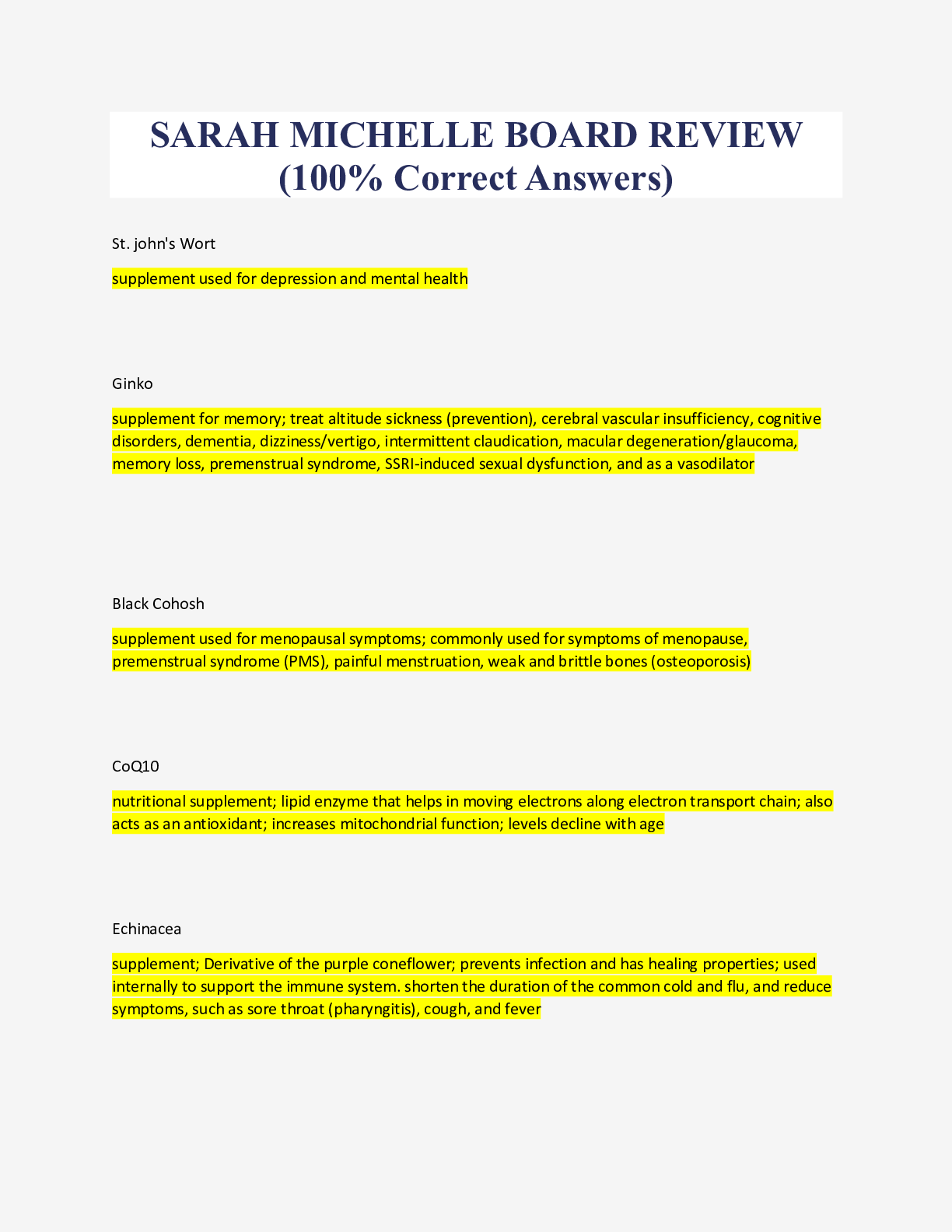 Preview image for SARAH MICHELLE BOARD REVIEW (100% Correct Answers)