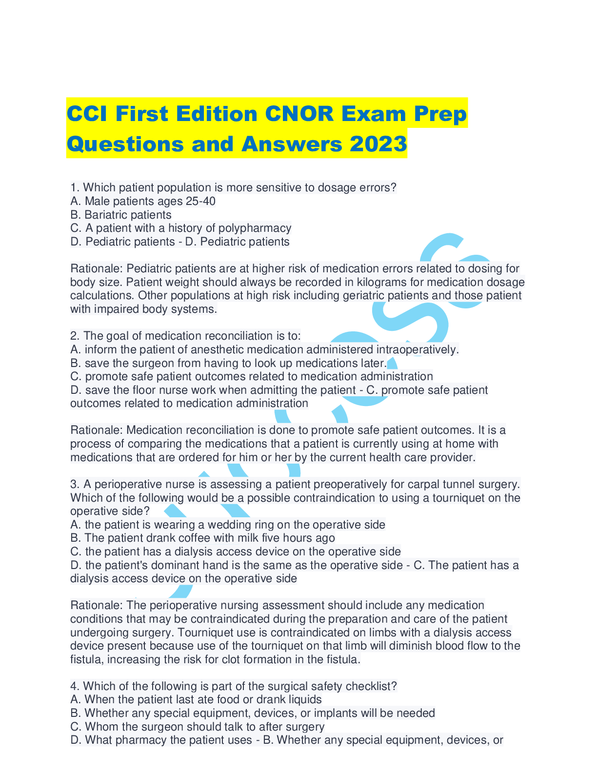 Preview image for CCI First Edition CNOR Exam Prep Questions and Answers 2023