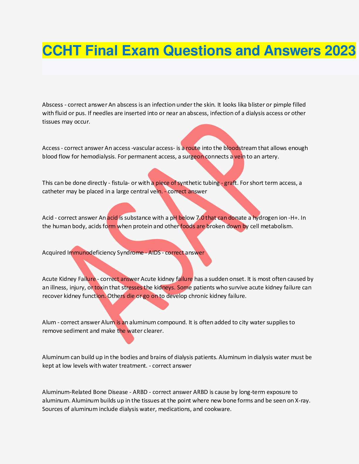 Preview image for CCHT Final Exam Questions and Answers 2023