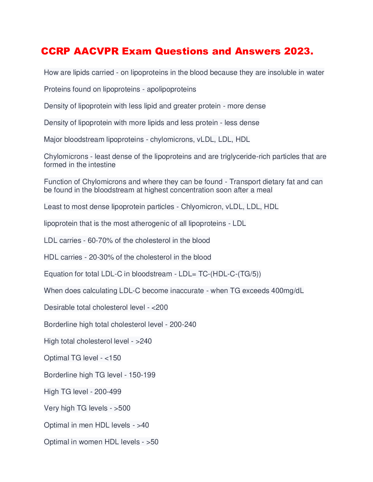 Preview image for CCRP AACVPR Exam Questions and Answers 2023.