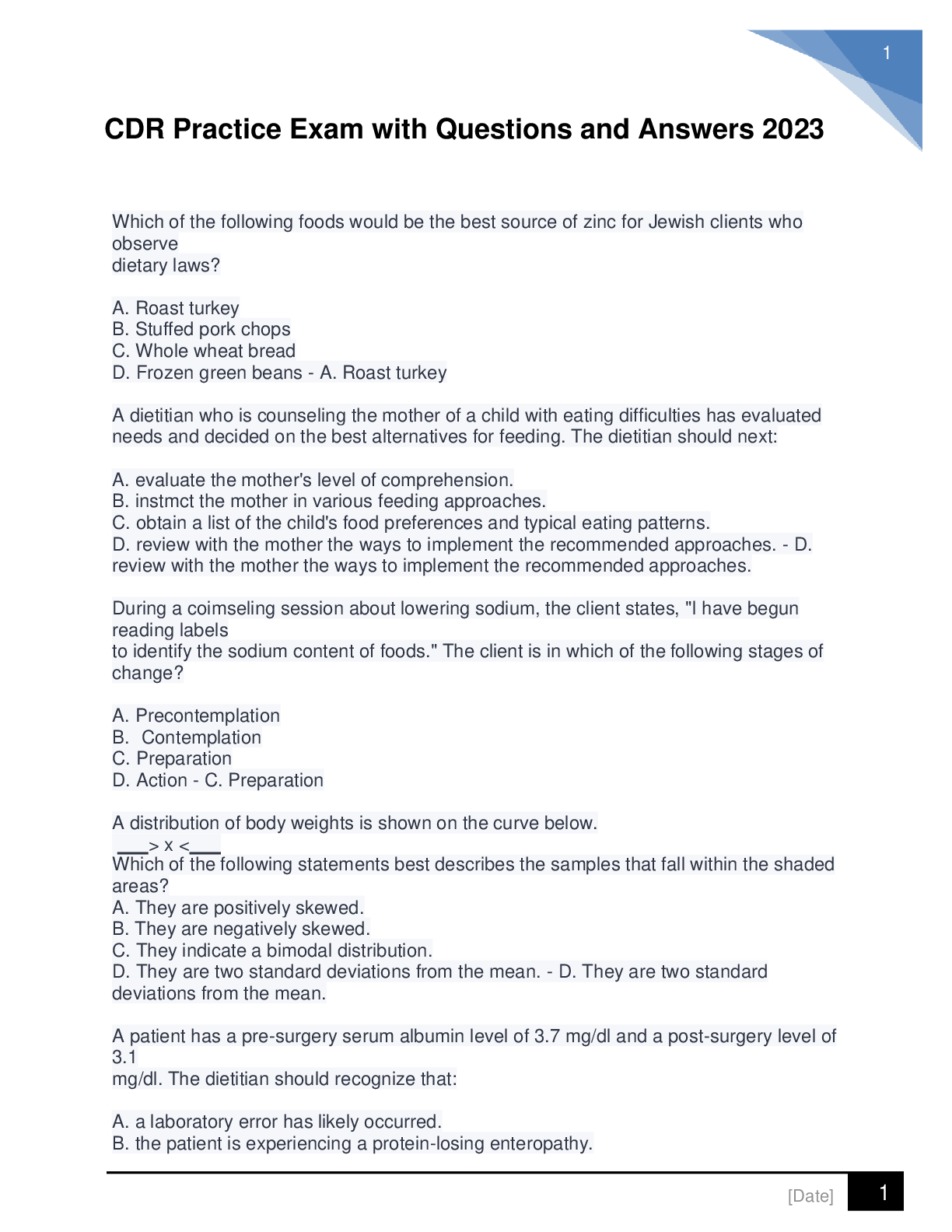 Preview image for CDR Practice Exam with Questions and Answers 2023