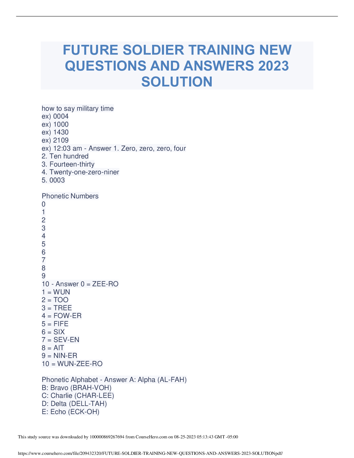 Preview of FUTURE SOLDIER TRAINING NEWQUESTIONS AND ANSWERS 2023SOLUTION