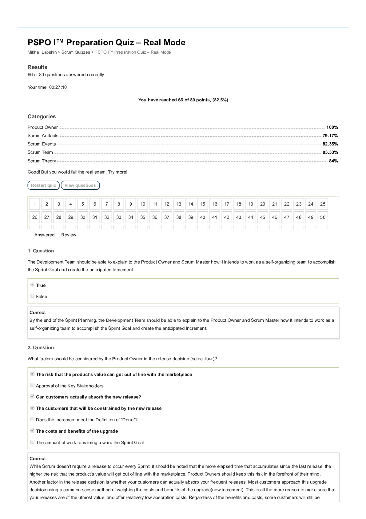 Preview of PSPO I™ Preparation Quiz - Real Mode - Mikhail Lapshin 2023