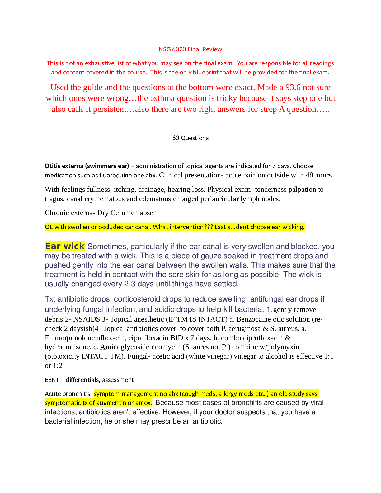 Preview image of Final Review consolidated study guide NSG 6420 document