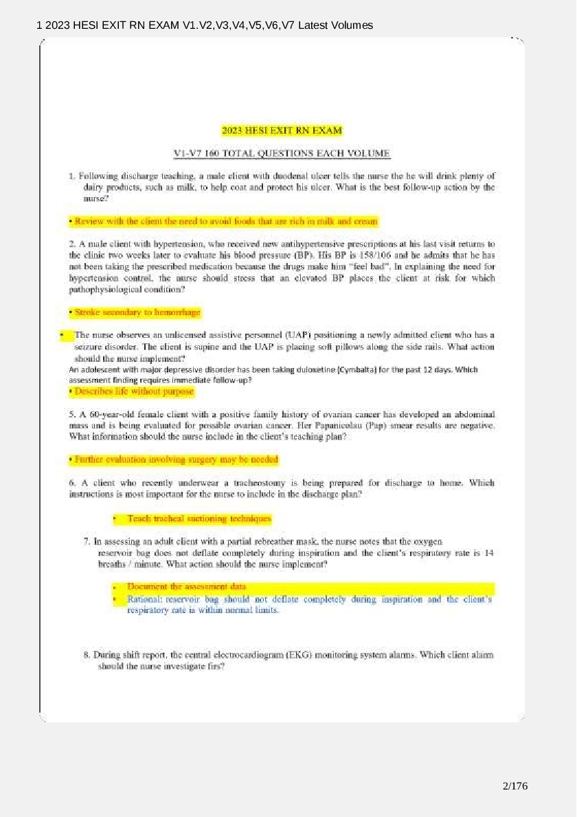 Preview of [NGN] 2023_2024 HESIEXIT RN EXAMVERSION 1_ VERSION 7LATEST QUESTIONSAND ANSWERS