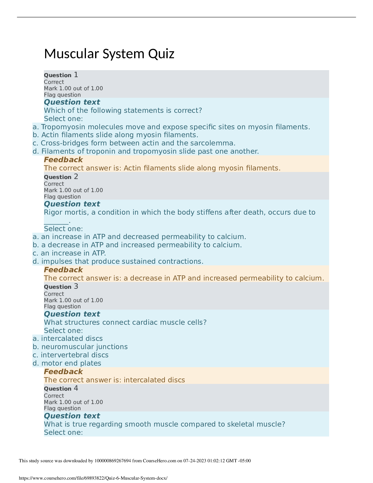 BIO 207 Quiz 6 Muscular System Browsegrades