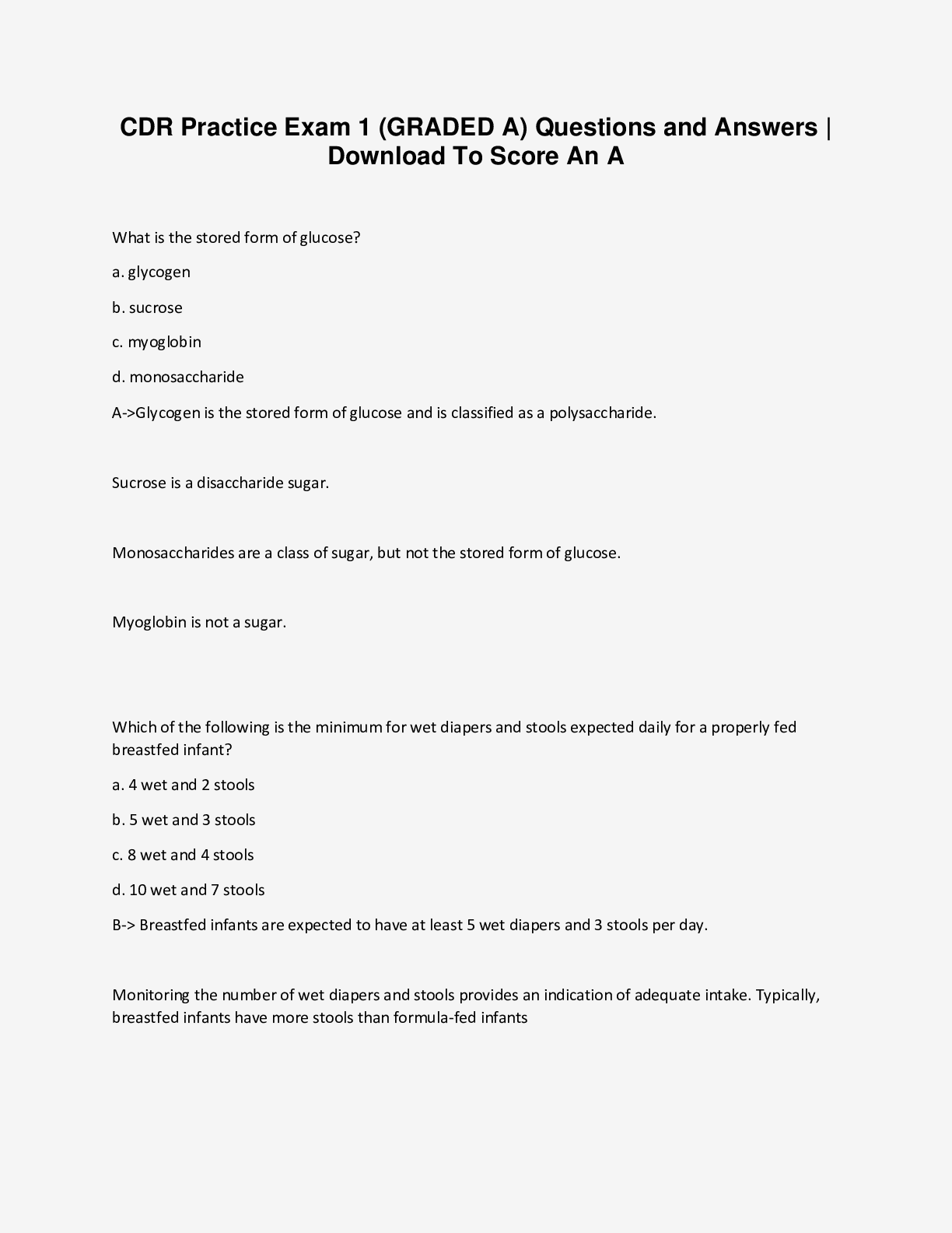 Preview image for CDR Practice Exam 1 (GRADED A) Questions and Answers | Download To Score An A