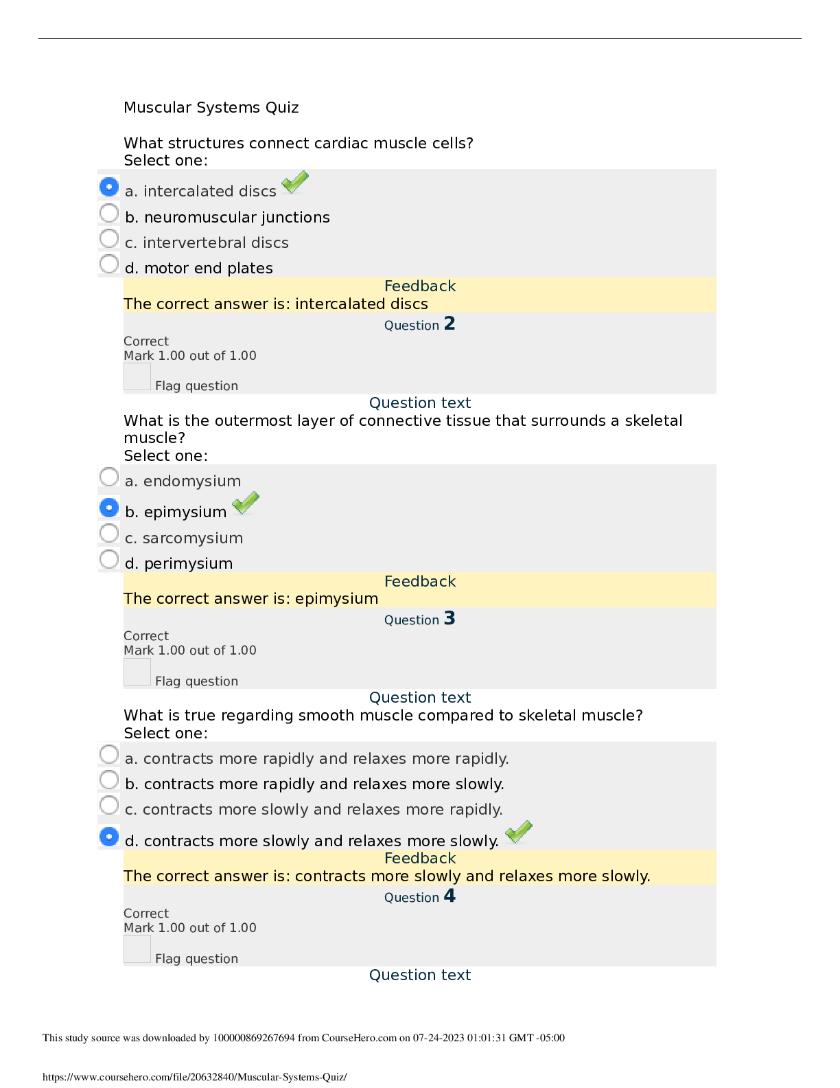 Preview image of BIO 124 Muscular Systems Quiz document