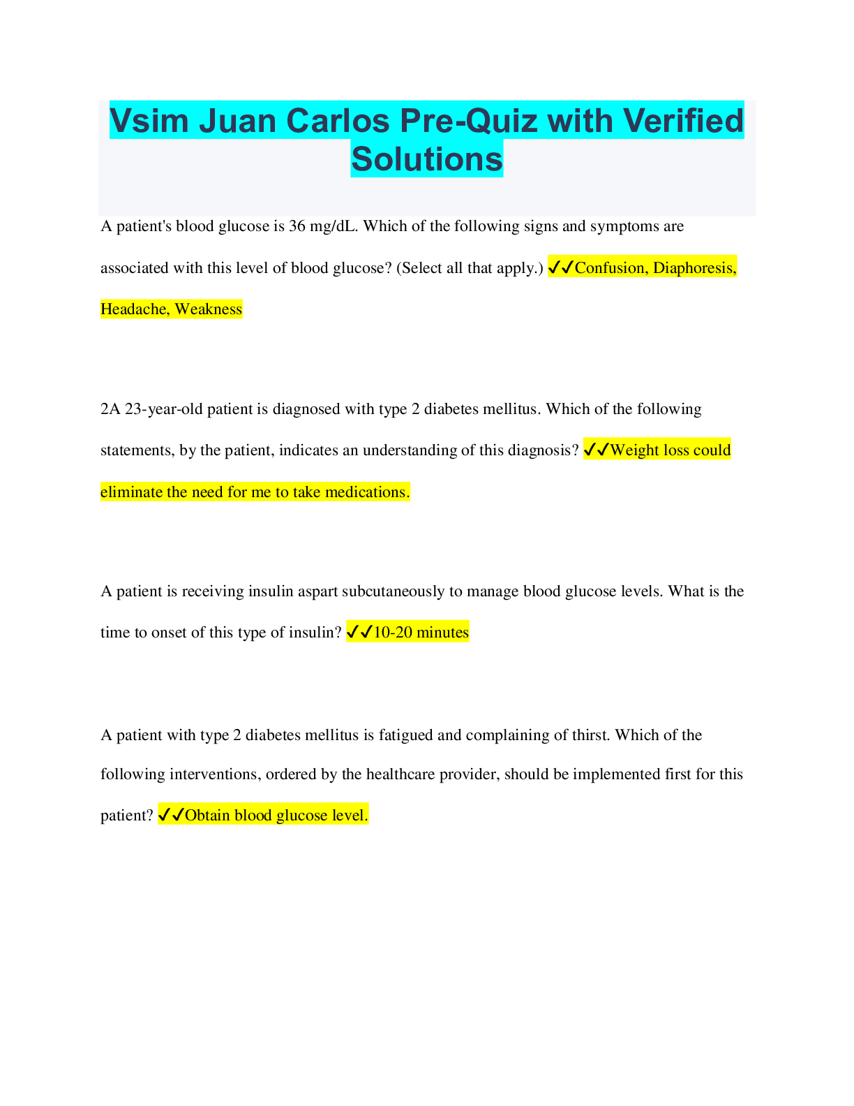 Preview image for Vsim Juan Carlos Pre-Quiz with Verified Solutions