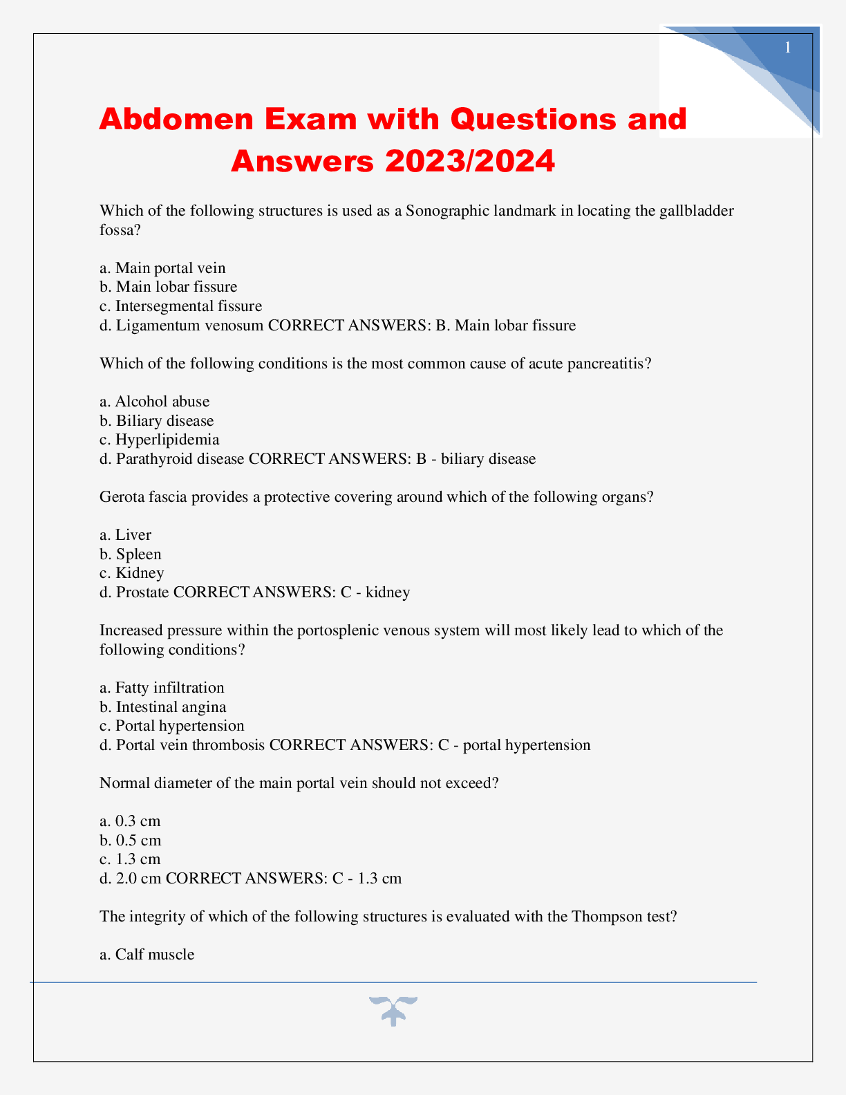 Preview image for Abdomen Exam with Questions and Answers 2023/2024