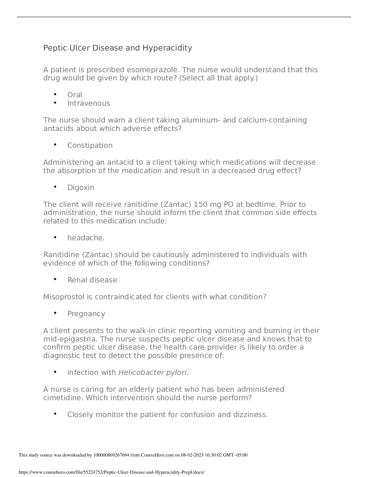 Preview image of Peptic Ulcer Disease and Hyperacidity PrepU document