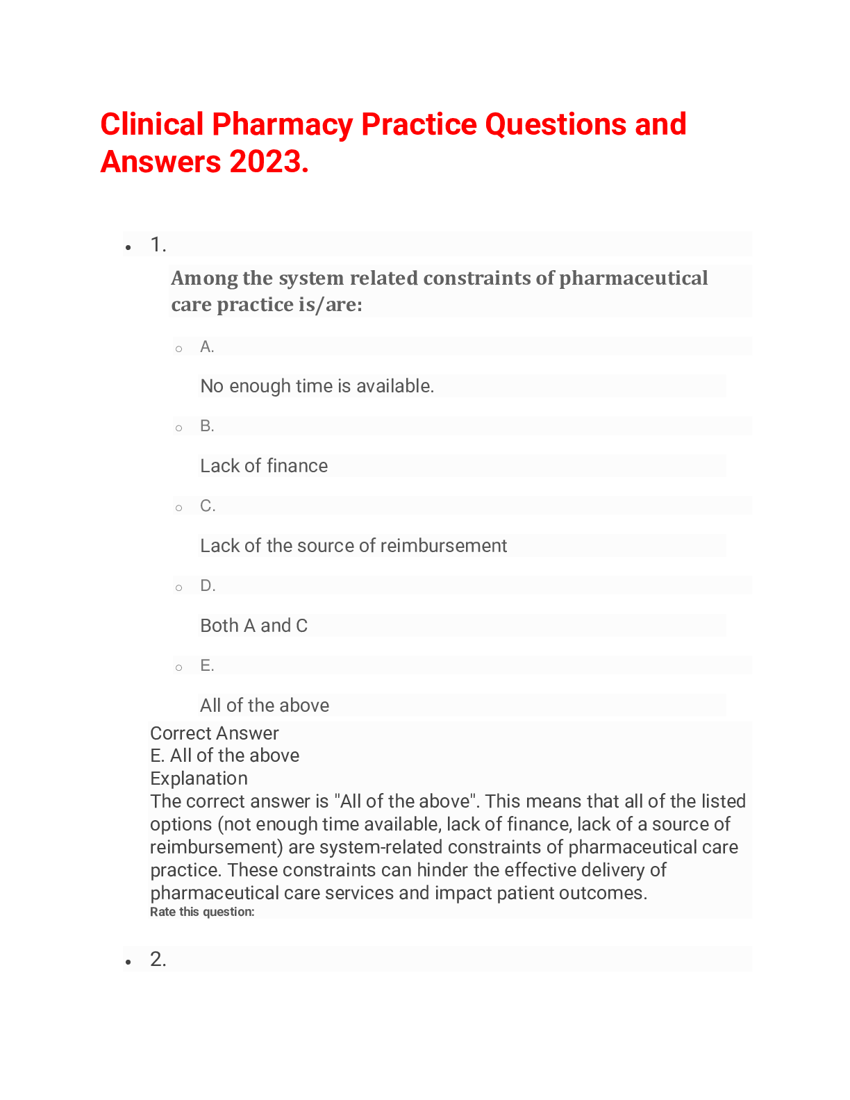 Preview image for Clinical Pharmacy Practice Questions and Answers 2023.