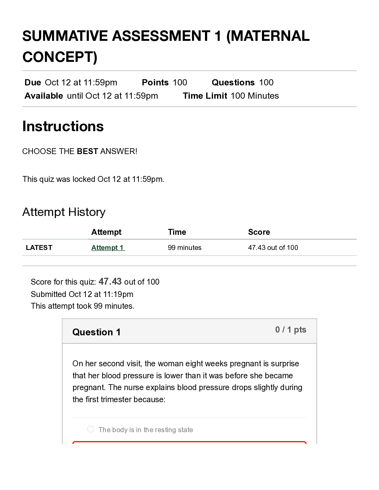 Preview of NUR 1208 SUMMATIVE ASSESSMENT 1 (MATERNALCONCEPT