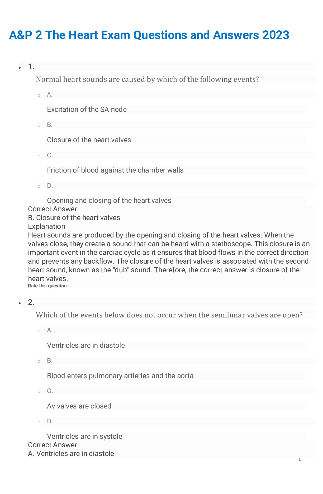 Preview image for A&P 2 The Heart Exam Questions and Answers 2023