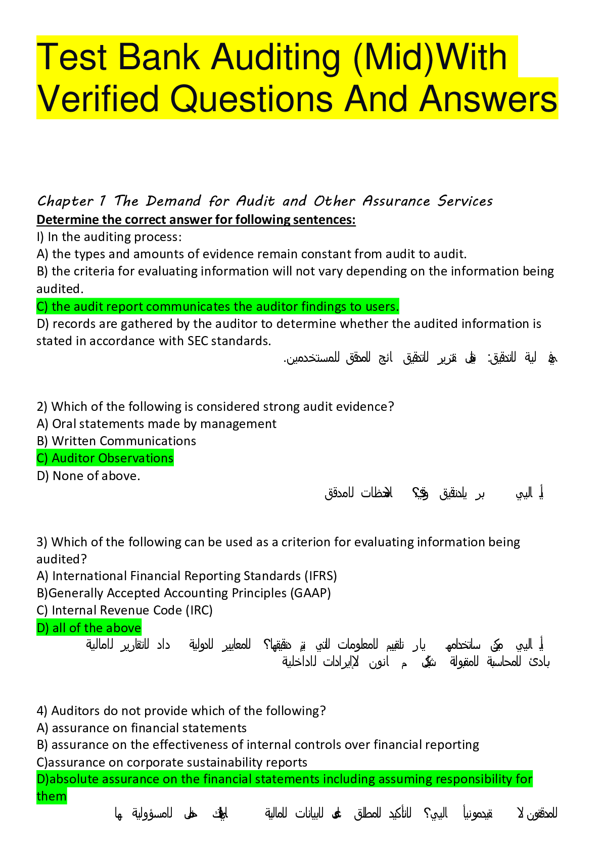 Preview image for Test Bank Auditing (Mid)With Verified Questions And Answers