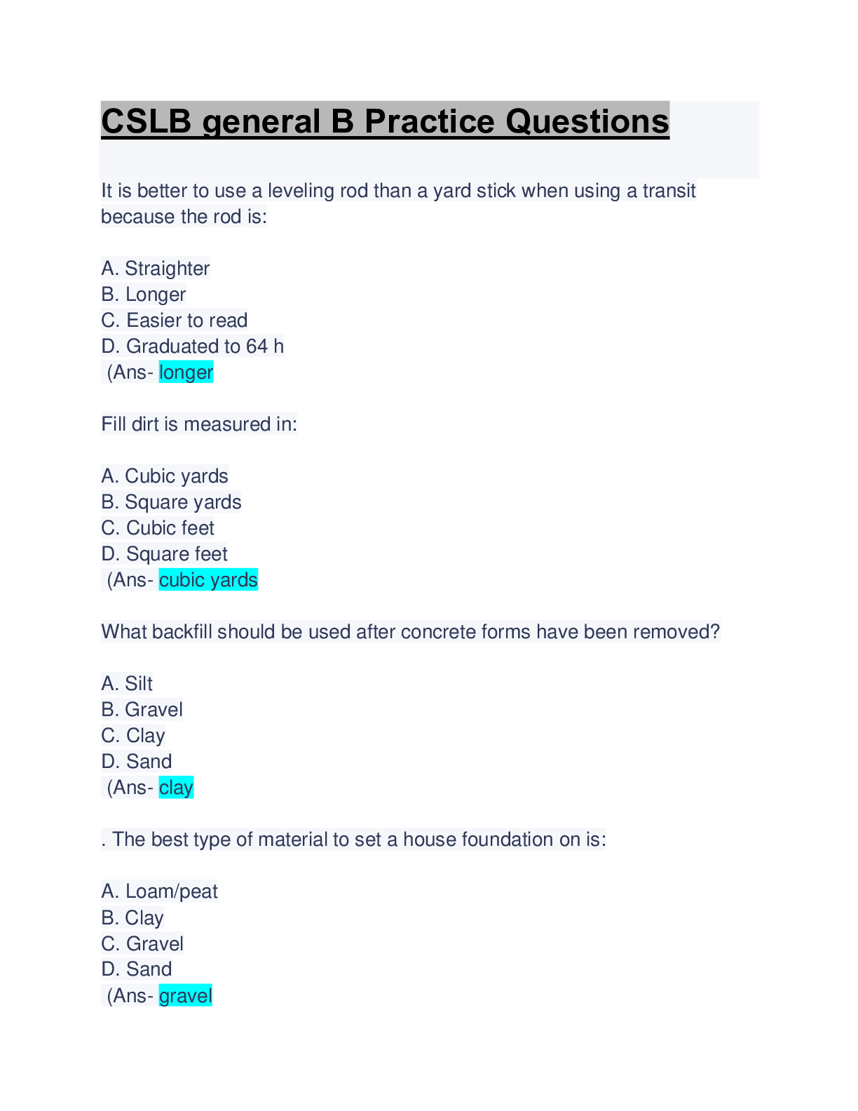 Preview image for CSLB general B Practice Questions: 100%  Verified  Questions & Answers