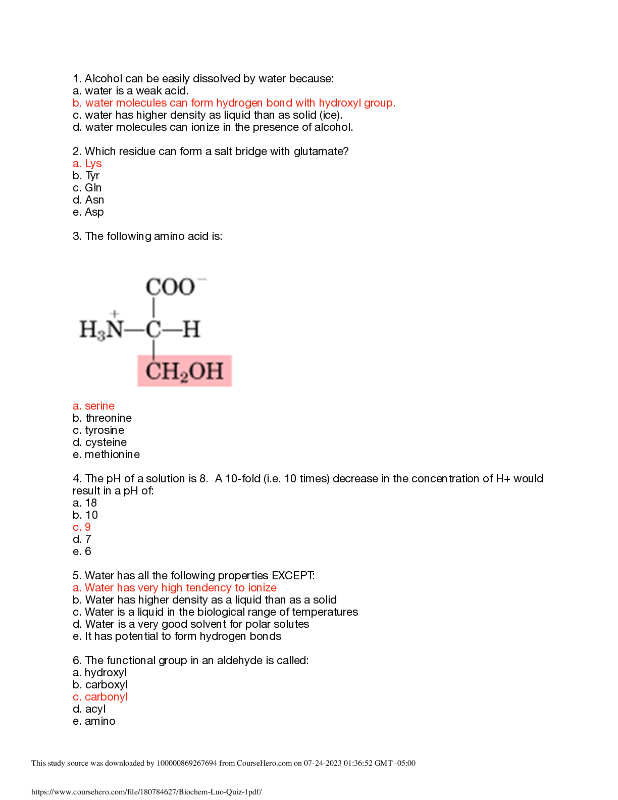 Preview image of Biochem Luo Quiz 1 document