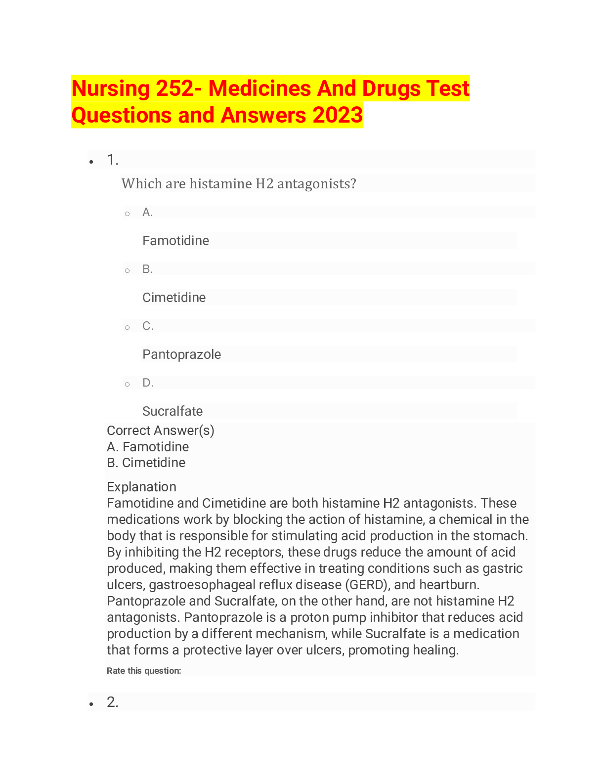 Preview image for Nursing 252- Medicines And Drugs Test Questions and Answers 2023