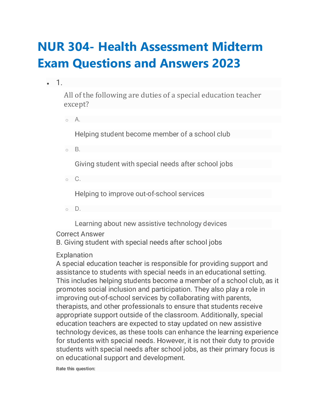 Preview image for NUR 304- Health Assessment Midterm Exam Questions and Answers 2023