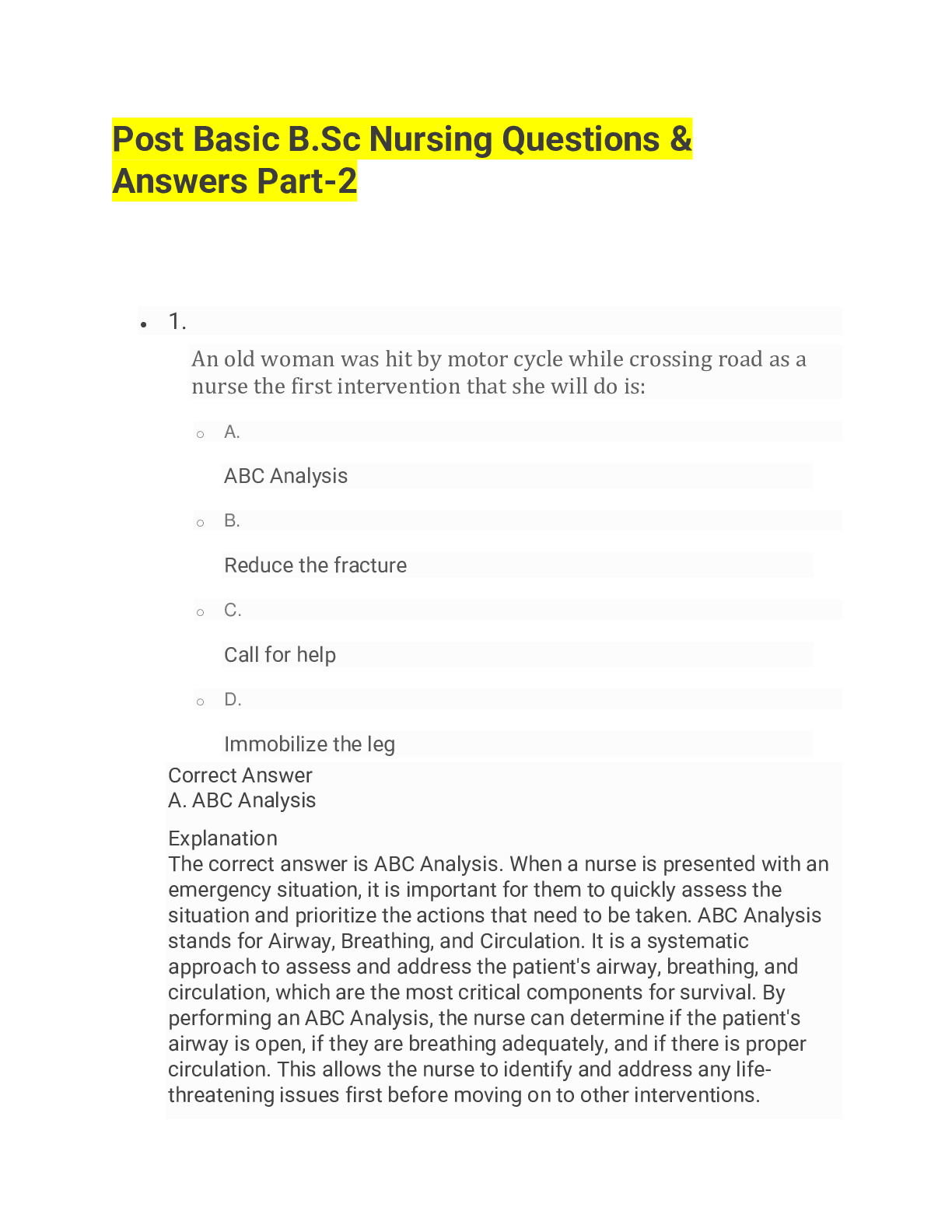 Preview image for Post Basic B.Sc Nursing Questions &  Answers Part-2