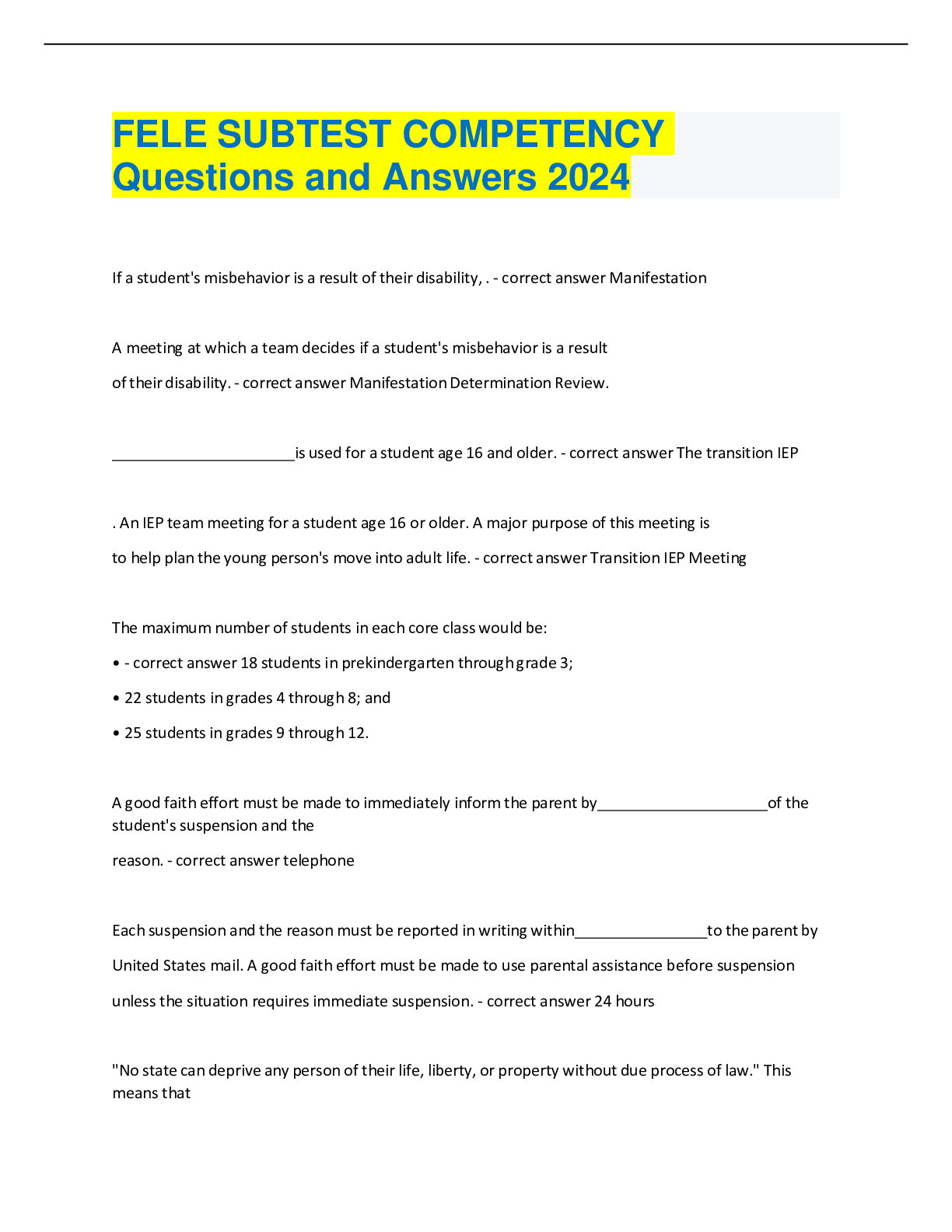 Preview image for FELE SUBTEST COMPETENCY Questions and Answers 2024