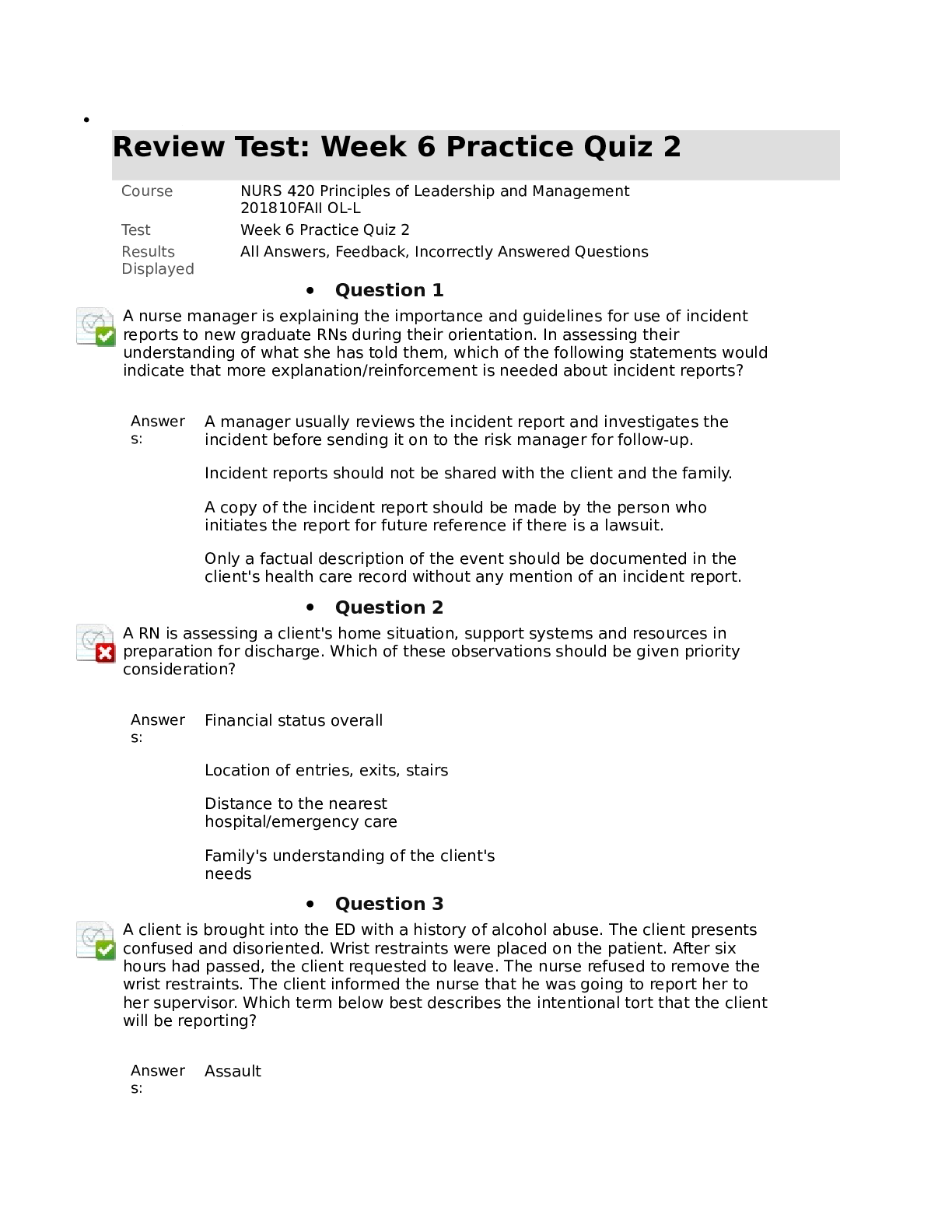 Preview of NURS 420 Week 6 Practice Quiz 2 Fall 2023