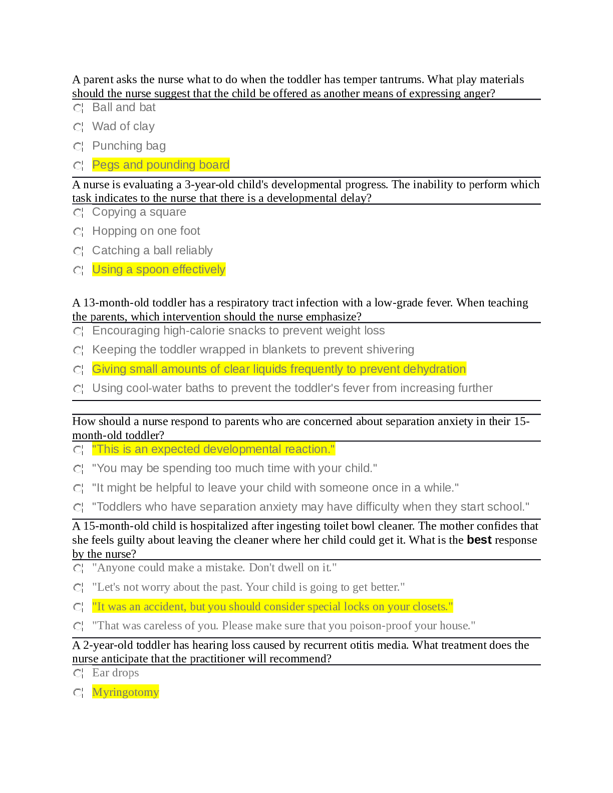 Preview image of NURS 1102 Toddler EAQ 2023 document