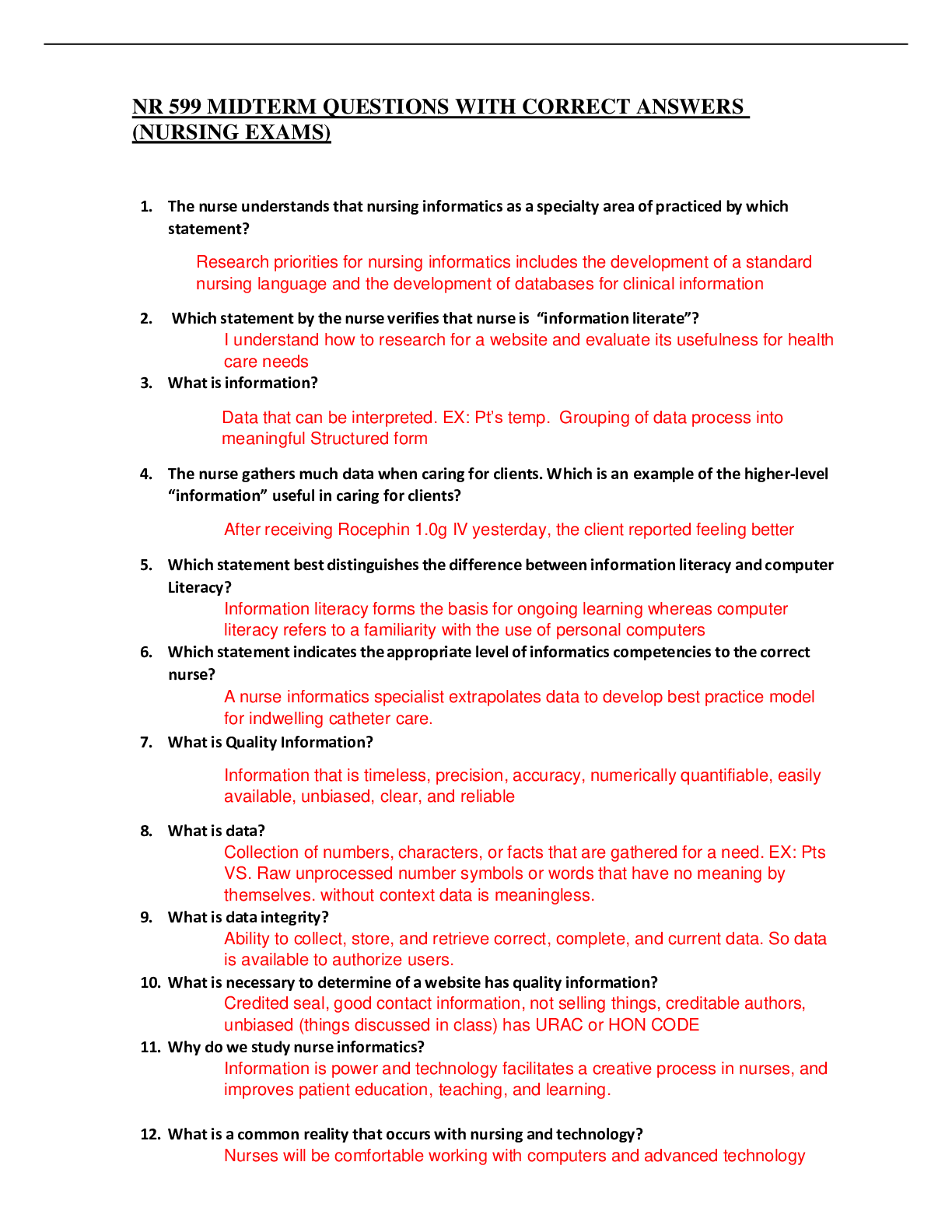Preview image for NR 599 MIDTERM EXAM QUESTIONS WITH CORRECT ANSWERS (NURSING EXAMS) GRADED A