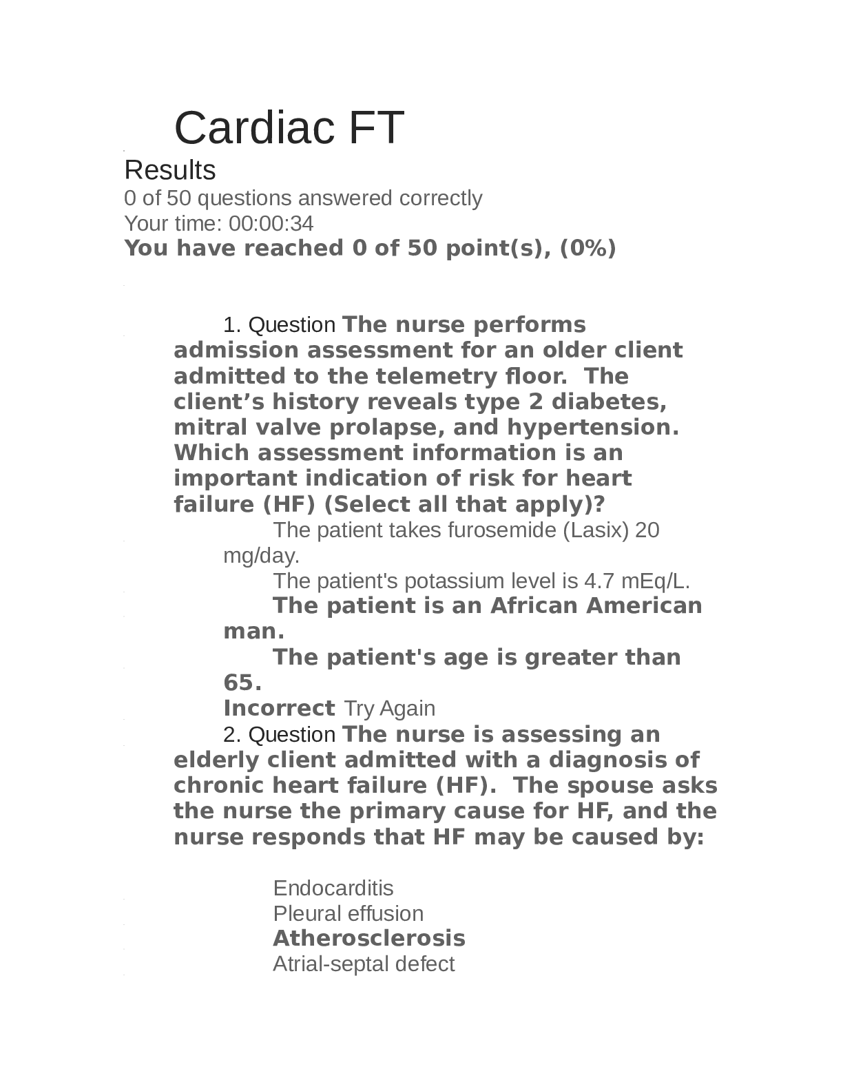 Preview of NURS 2310 Cardiac Exam 2022 Fall