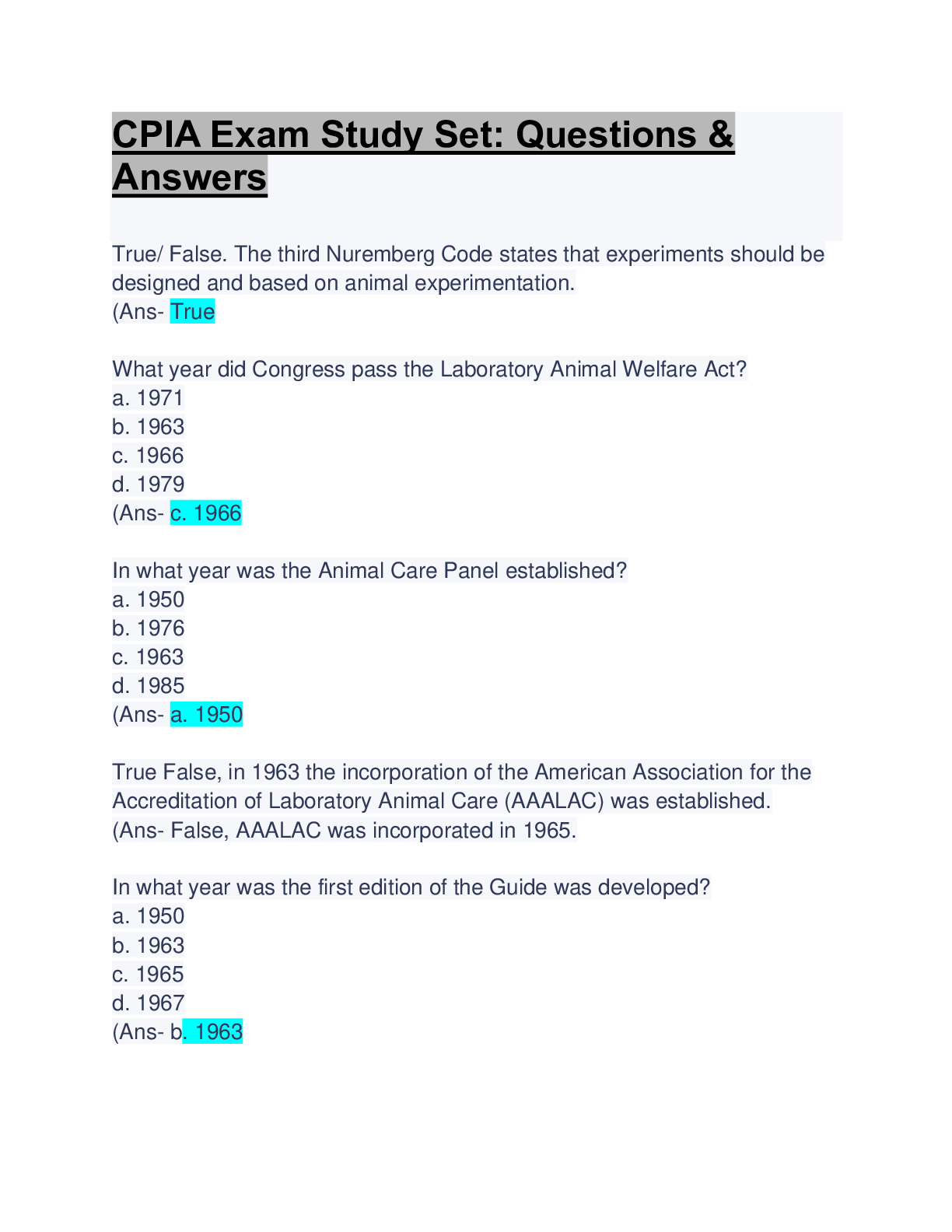 Preview image for CPIA Exam Study Guide: Questions & Answers: Latesdt Updated A+ Study Guide