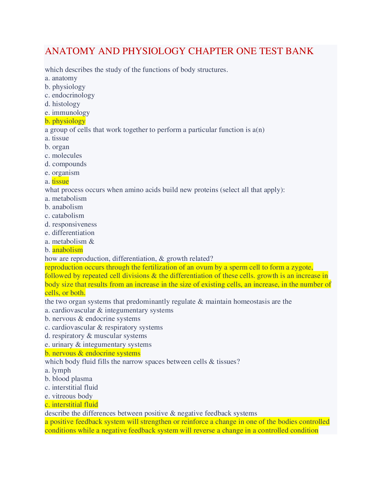 Anatomy & Physiology Chapter 1 Test Bank Accurately Answered ...