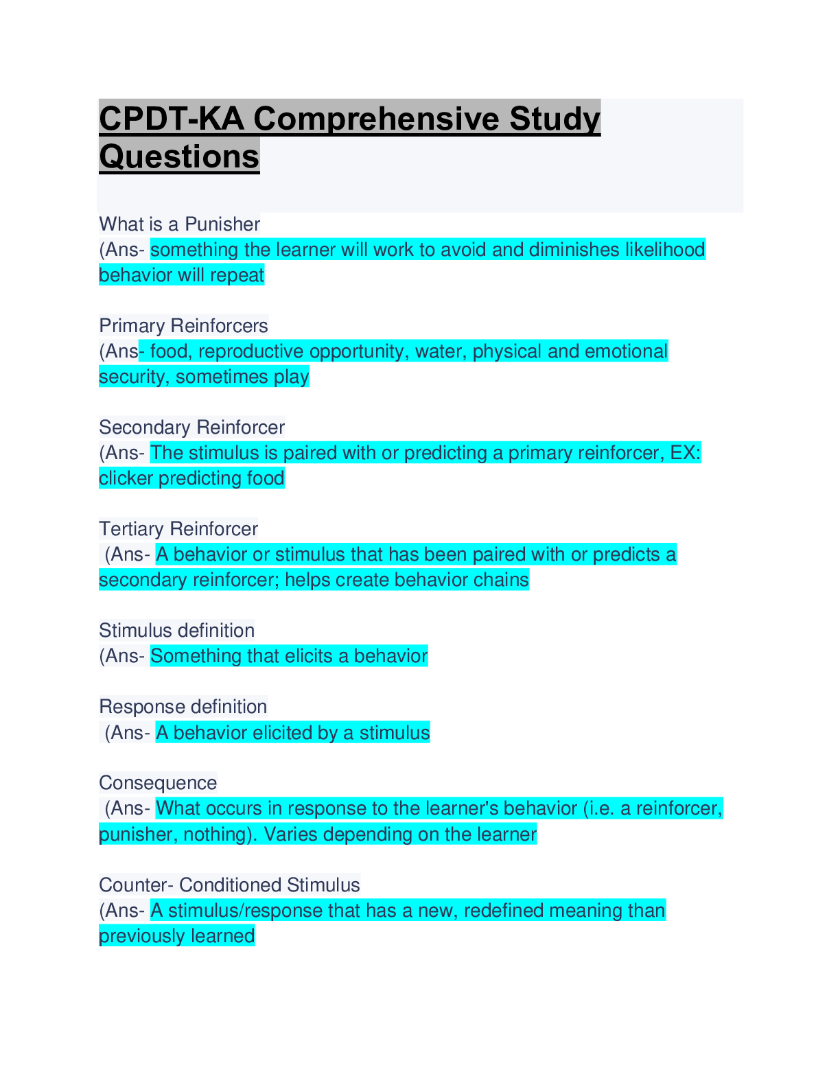 Preview image for CPDT-KA Comprehensive Study Questions & Answers: Updated A+ Solution