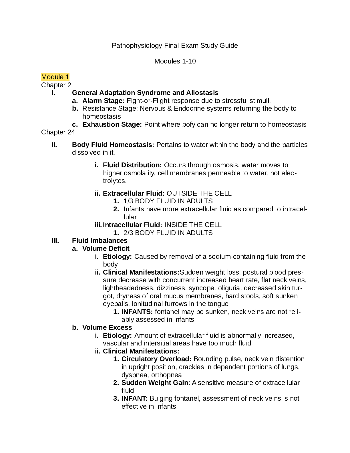 Preview image of NUR 2063 Pathophysiology Final Exam Study Guide Modules 1-10 document