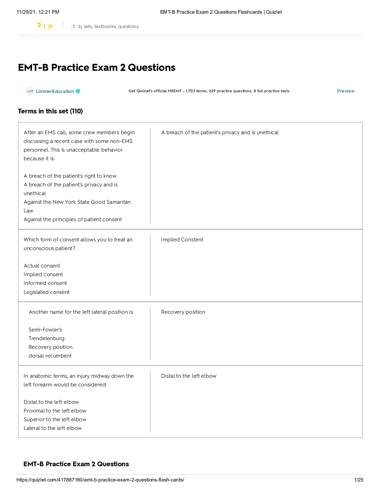Preview image of EMT B Mid-term 151 Study Guide Exam 2 2023 document