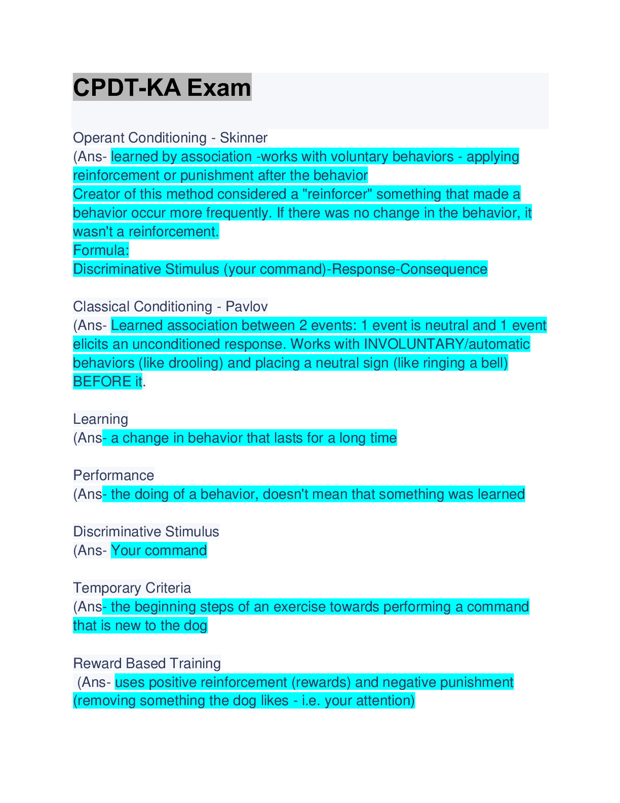 Preview image for CPDT-KA Exam  Study Guide :  Updated A+  Guide Solution