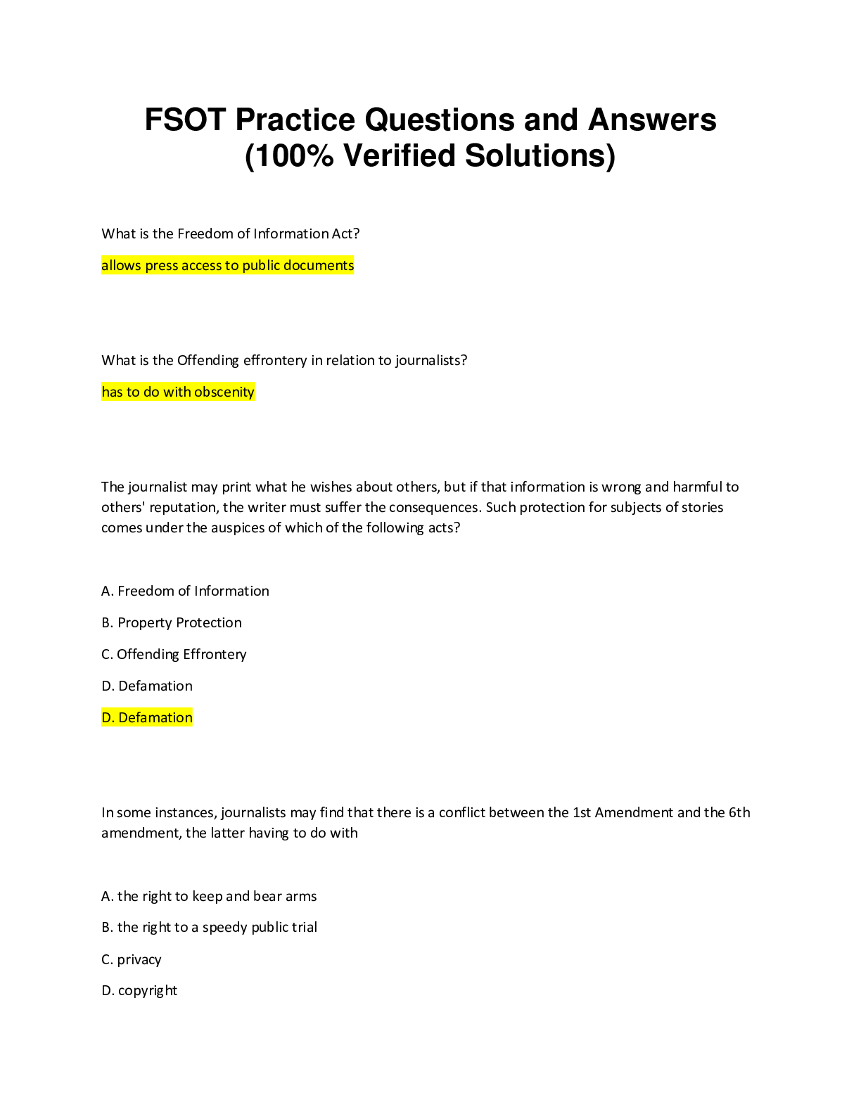 Preview image for FSOT Practice Questions and Answers (100% Verified Solutions)