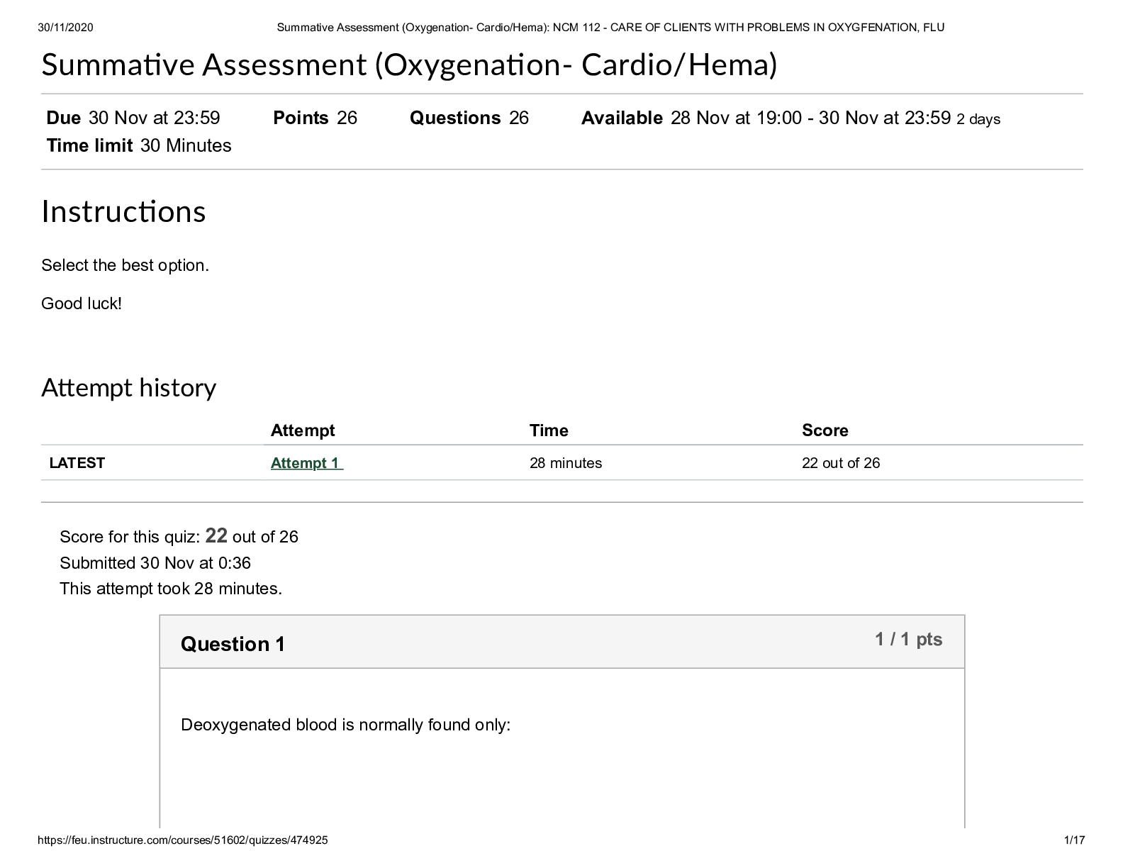 Preview of Summative Assessment (Oxygena±on- CardioHema) 2020