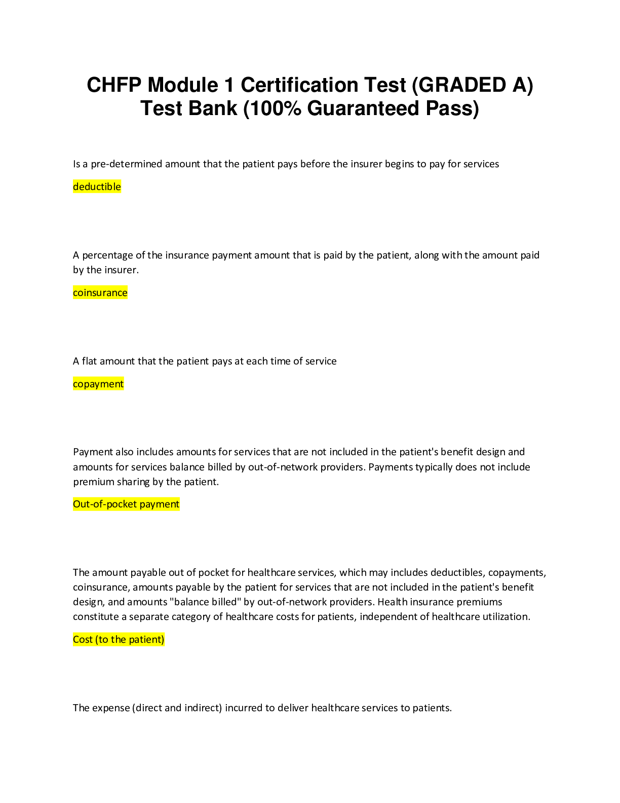 Preview image for CHFP Module 1 Certification Test (GRADED A) Test Bank (100% Guaranteed Pass)