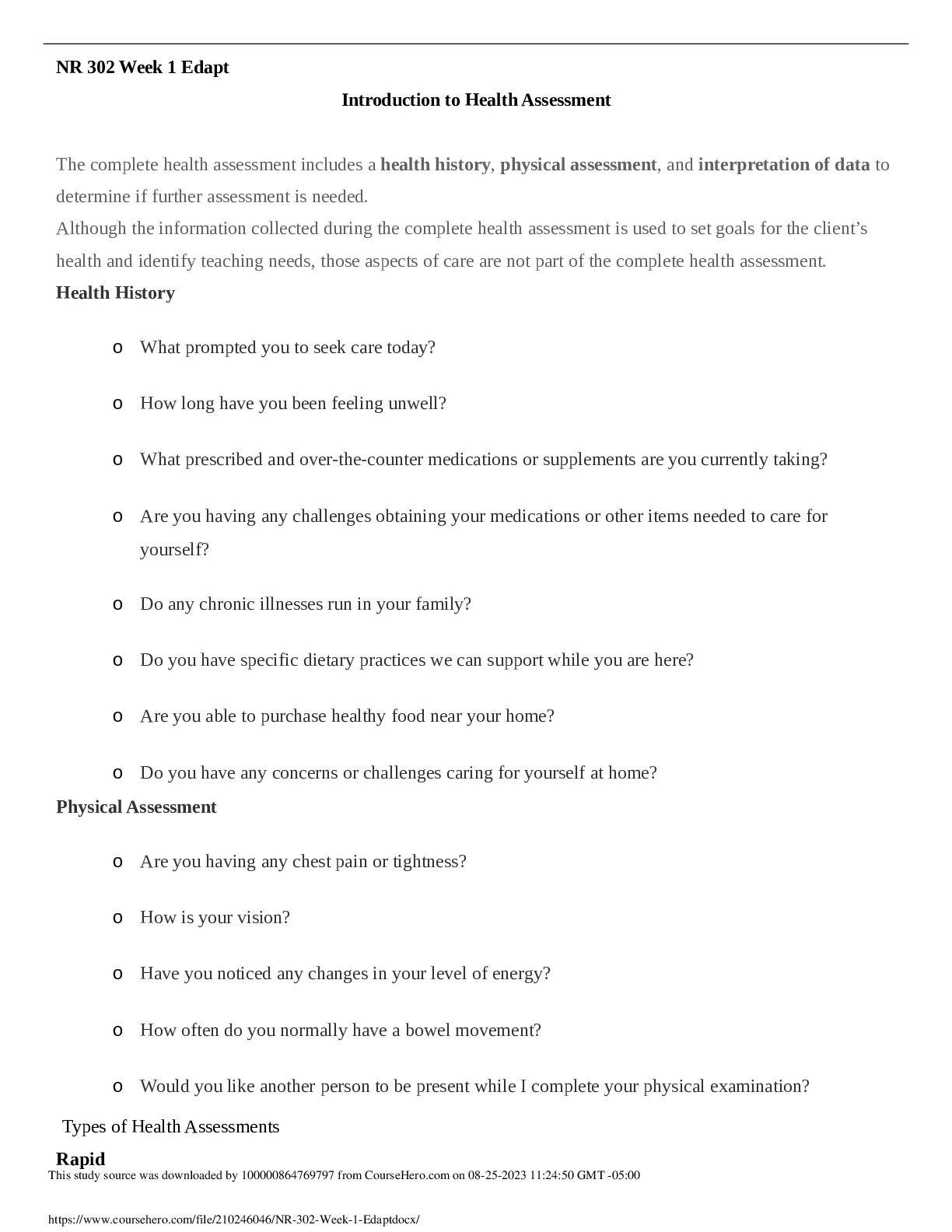 Preview image of NR 302 Week 1 Edapt document