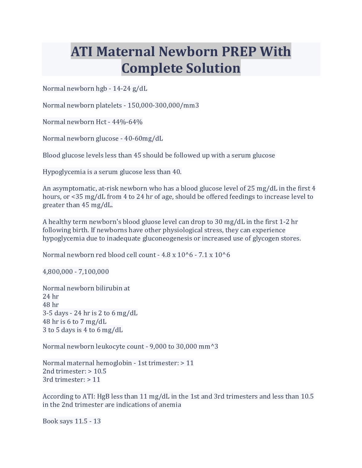 Preview image of ATI Maternal Newborn PREP With Complete Solution document