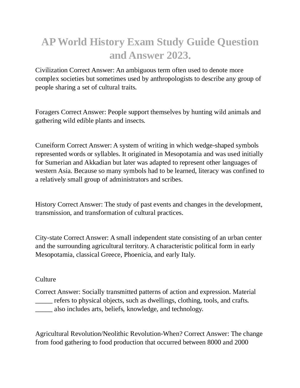 Preview of AP World History Exam Study Guide Questionand Answer 2023
